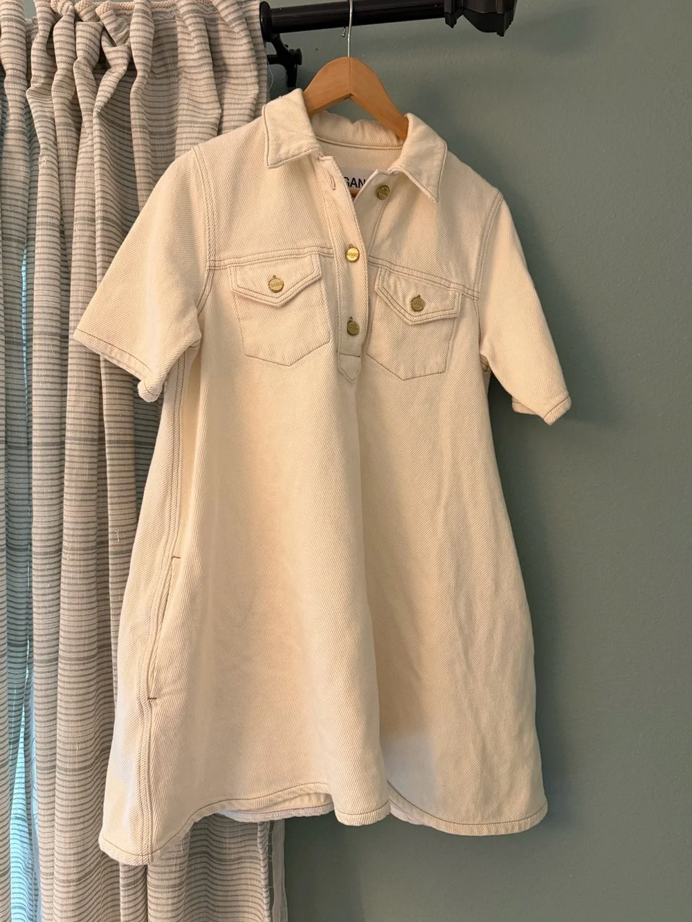 GANNI Egret Heavy Denim Mini Dress EU36